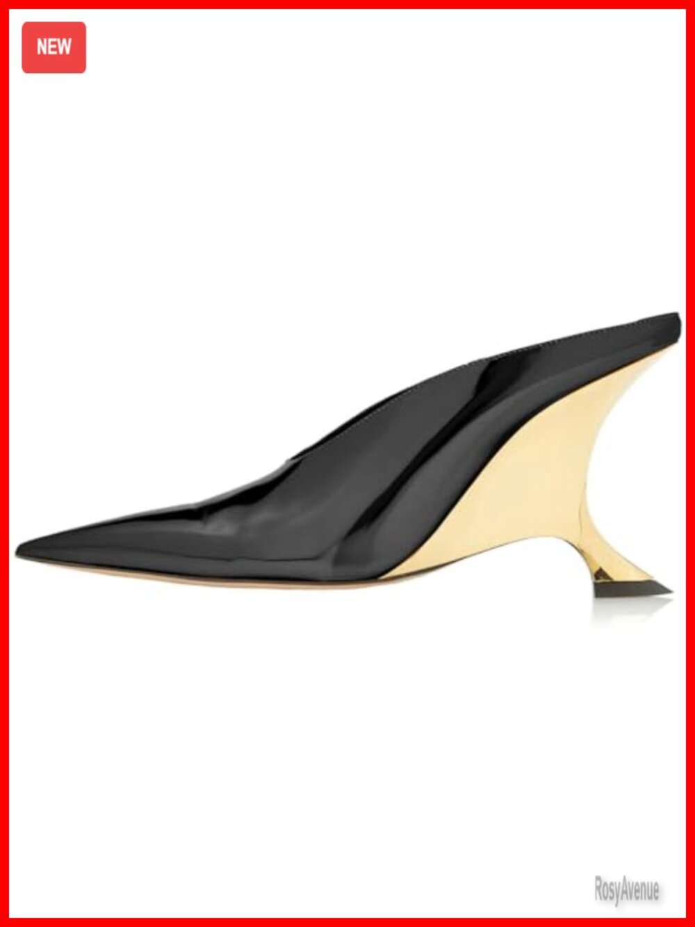 Metallic Patent Leather Heeled Mules Pointed Toe Slip On Wedge Pumps